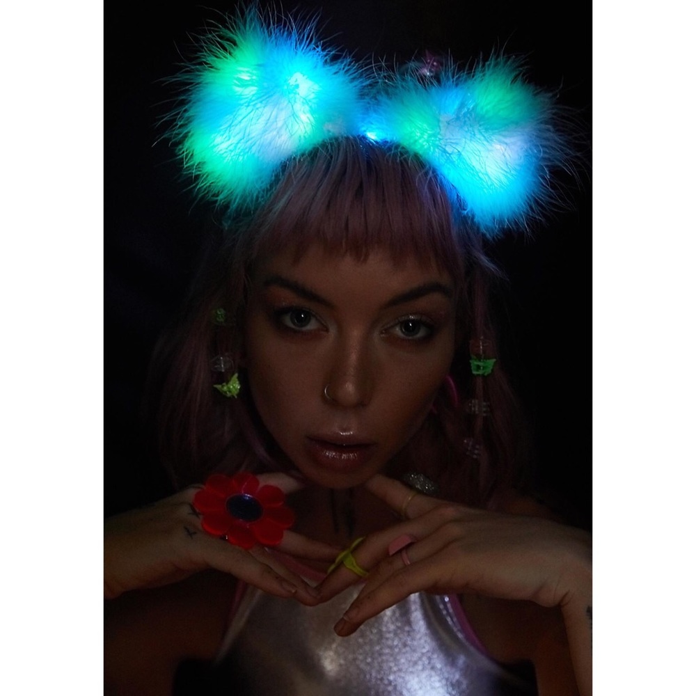 RAVE! Light-up Rainbow Fuzzy Wuzzy Bear Ears